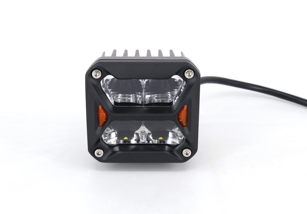 Off Road Faro De Led Universal Cuadrado 3'' Color Blanco Con Giros Ambar - 20 Watts - 4 Chip Osram P8 - 12V/24V
