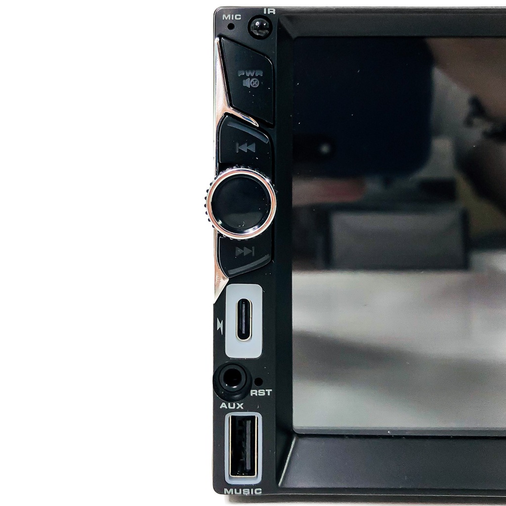 Equipo Multimedia - 2 DIN 7" con touch screen, CarPlay & Android auto, Bluetooth, AM/FM Radio, conexión USB y Cargador tipo C, RGB, Ficha ISO, Potencia 4*45W, Incluye Control Remoto