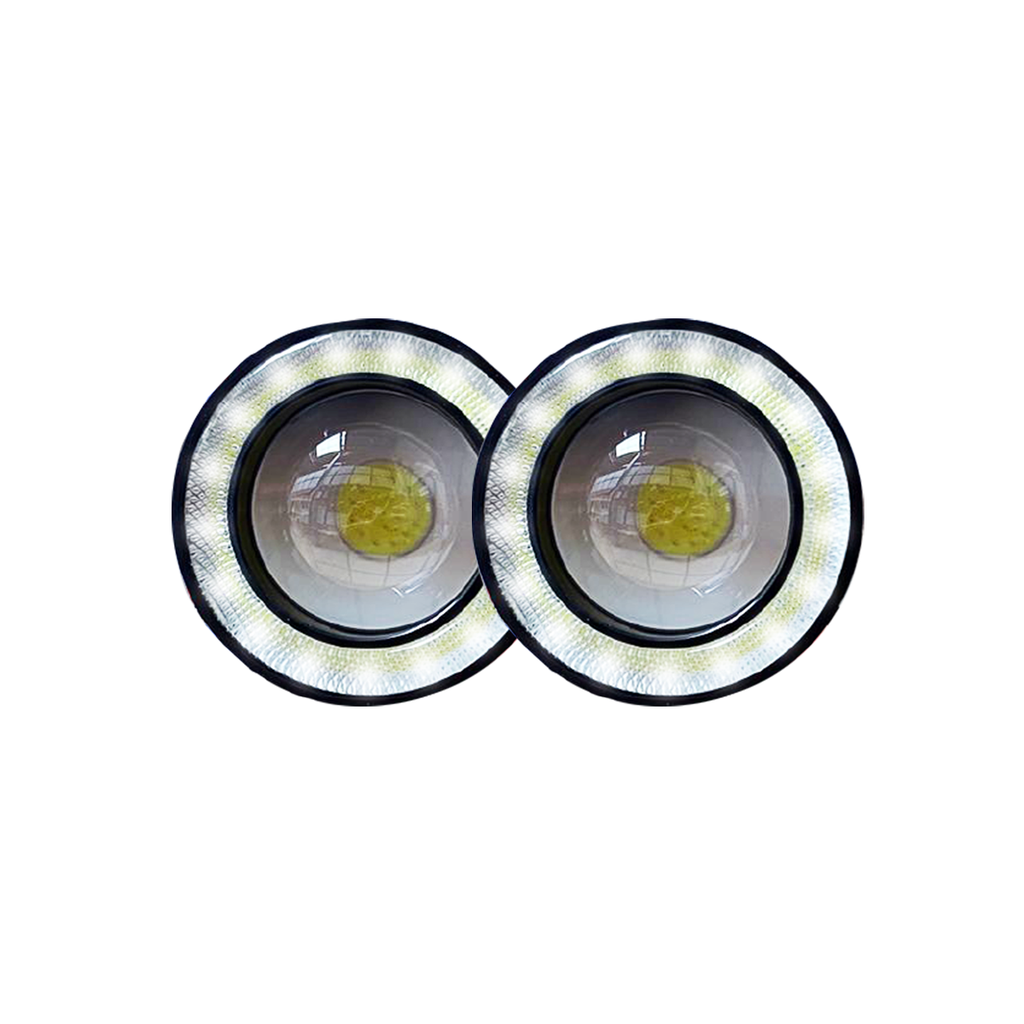 Off Road Juego de Faros de LED Auxiliares - Juego de Faros LED 7.5CM Diámetro Blanco con Ojo de Angel 12V