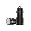 Accesorio para celular - Cargador Doble USB + Encendedor de Zinc con Base Martillo Metálica 12V / 24V salida 5V 4200 mA Negro
