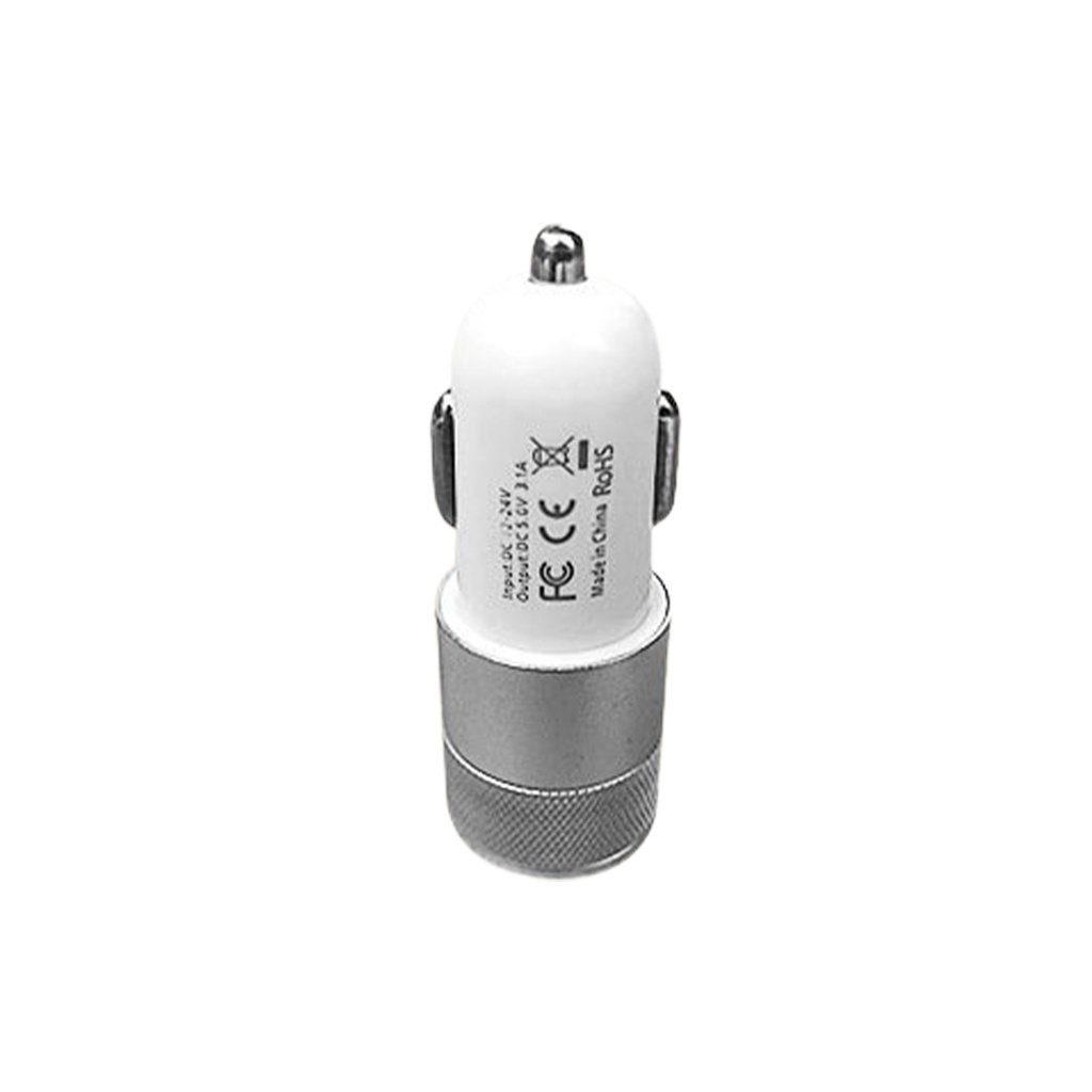 Accesorio para celular - Cargador Doble USB 12V / 24V salida 5V 3100 mA blanco + plateado