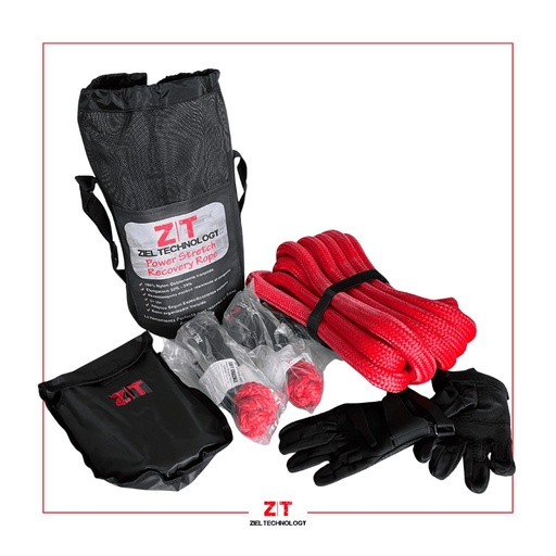 [ZTKRESC] ZT Kit de Rescate con Estuche, 100% Nylon (uso militar) doble trenzado ( 1 cuerda sintetica de 9 metros resiste hasta:10.8 Toneladas, (con revestimineto vinilico en los exteremos resitente al desgaste), 2 grilletes de cuerda sintetica resite hasta:18 Toneladas, Pala metalica plegable con funda, Guantes reforzados) Elongacion 30-35% Caja de Carton