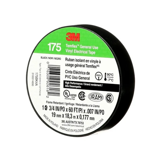 [66070] Cinta Aisladora de PVC - Temflex 175 19MM X 18M Negro