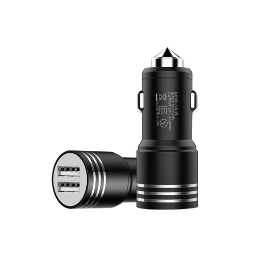[KBCH008B] Accesorio para celular - Cargador Doble USB + Encendedor de Zinc con Base Martillo Metálica 12V / 24V salida 5V 4200 mA Negro