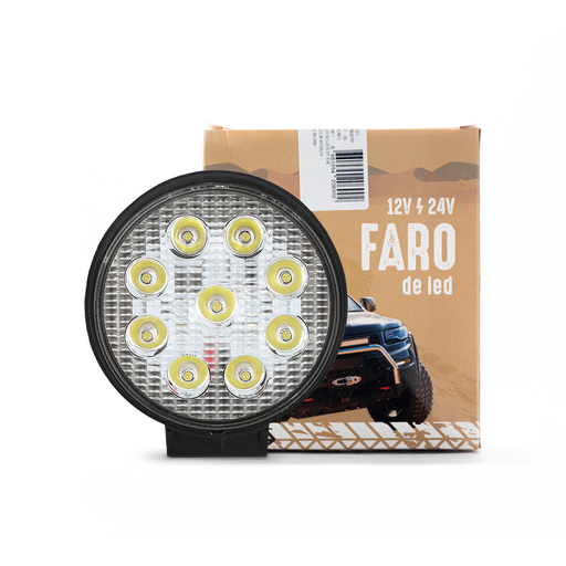 [DJ912SPEPI] Faro LED auxiliar off-road Cirular 27 W (9 LED 3 W)color blanco 12V / 24V - haz de luz spot -
