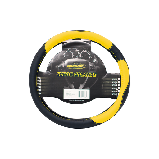 [CV029] Cubre Volante - Cuero Sintético Premium Negro y Amarillo 38CM X 8.2CM