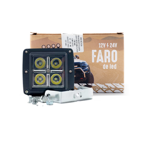 [DJ1512SPCR] Faro LED auxiliar off-road Cuadrado 20 W (4 LED 5 W)color blanco 12V / 24V - haz de luz spot -